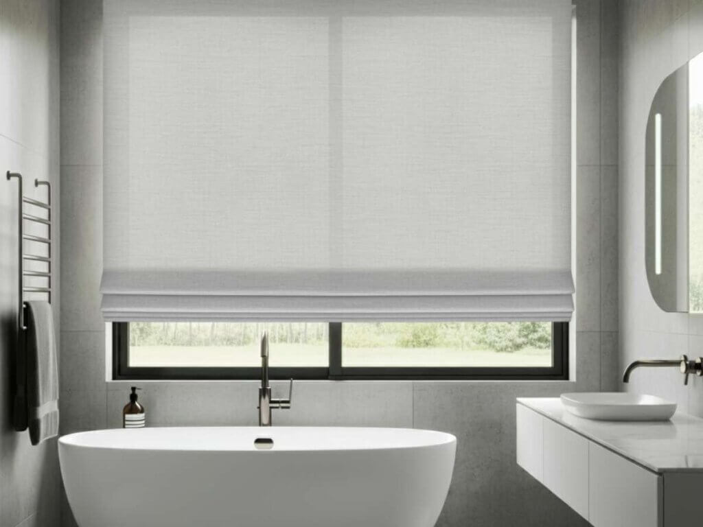 Gray Roman Shades in a Bathroom