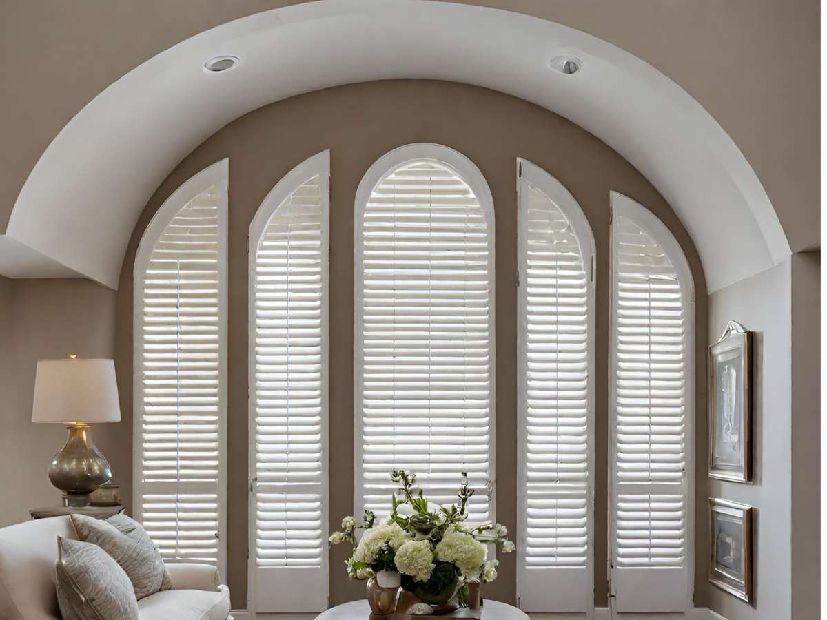 arched window treatments - plantation shutters