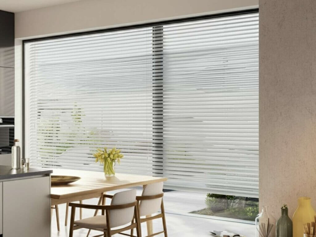 Motorized Blinds in a Minimalist Kitchen