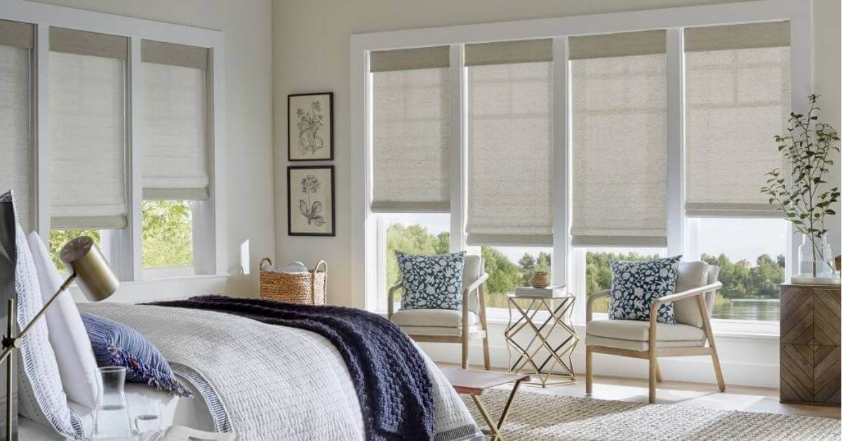 Alta Woven Shades in a bedroom
