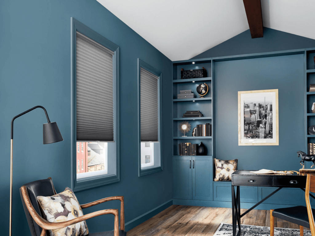 Cellular shades—also known as honeycomb shades—feature a pleated fabric design that forms air pockets (cells) within the layers.