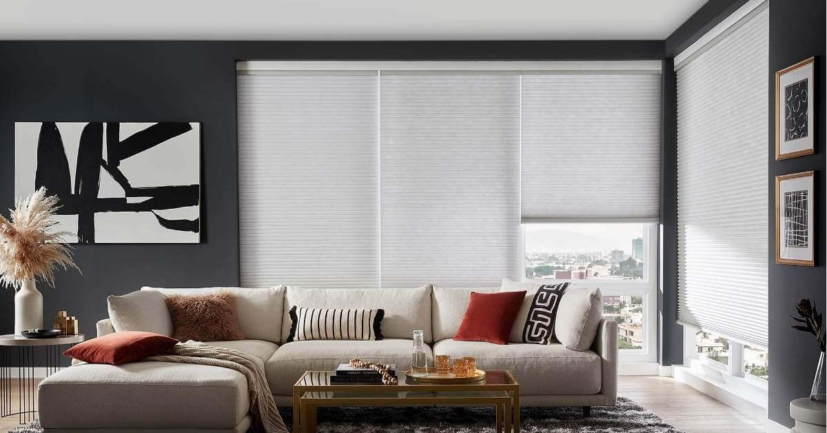 Alta Honeycom Shades in a living room