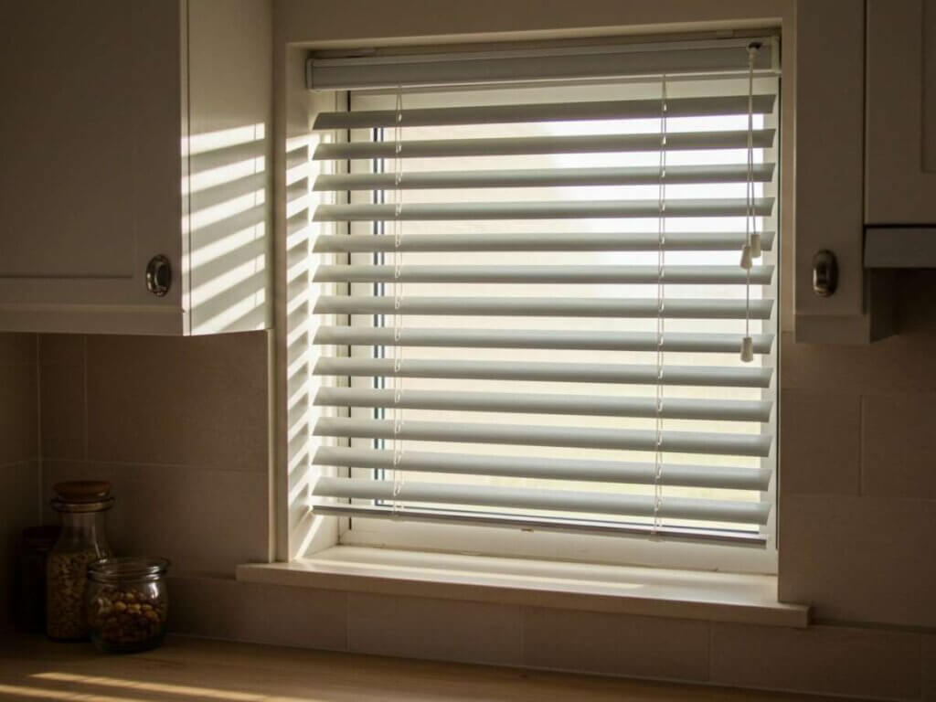 Aluminum Blinds in a kitchen