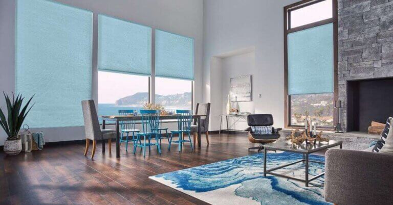 Graber Motorized Cellular Shades in Living Area
