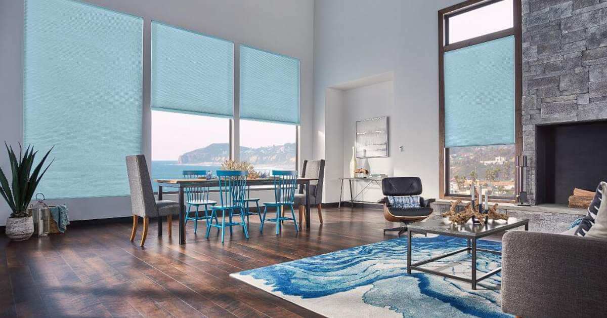 Graber Motorized Cellular Shades in Living Area