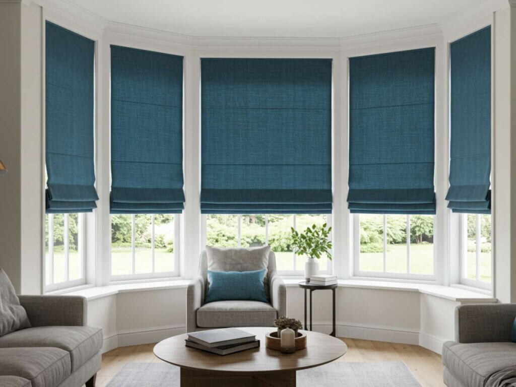 Roman shades are one of the most popular choices for bow windows.