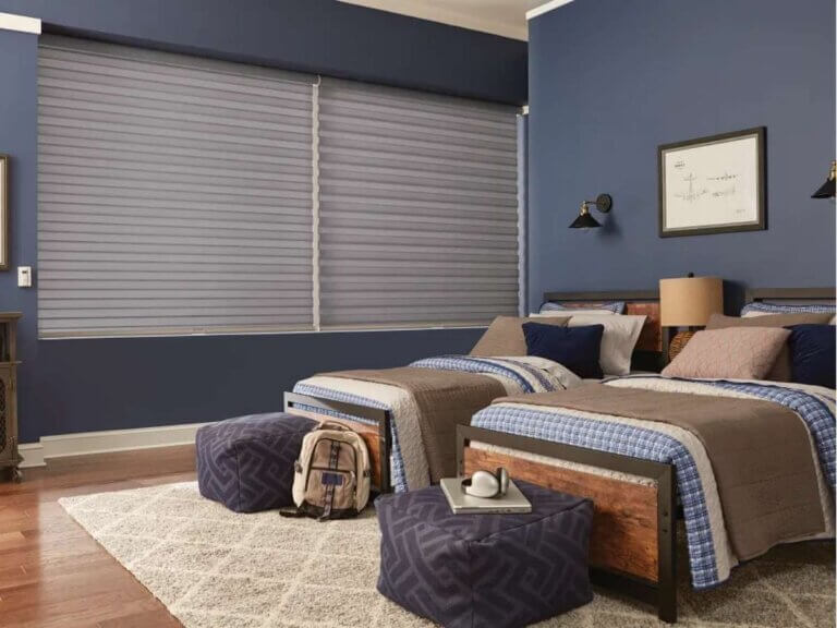 Graber Motorized Zebra Shades in Bedroom