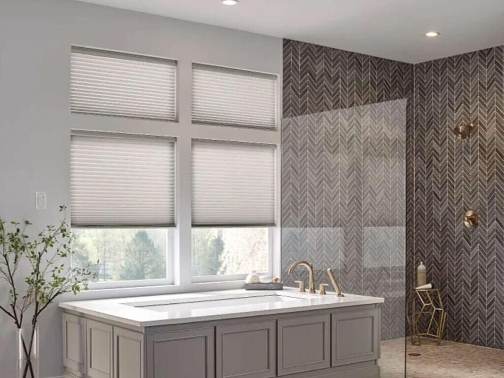 Graber Motorized Cellular Shades in Bathroom