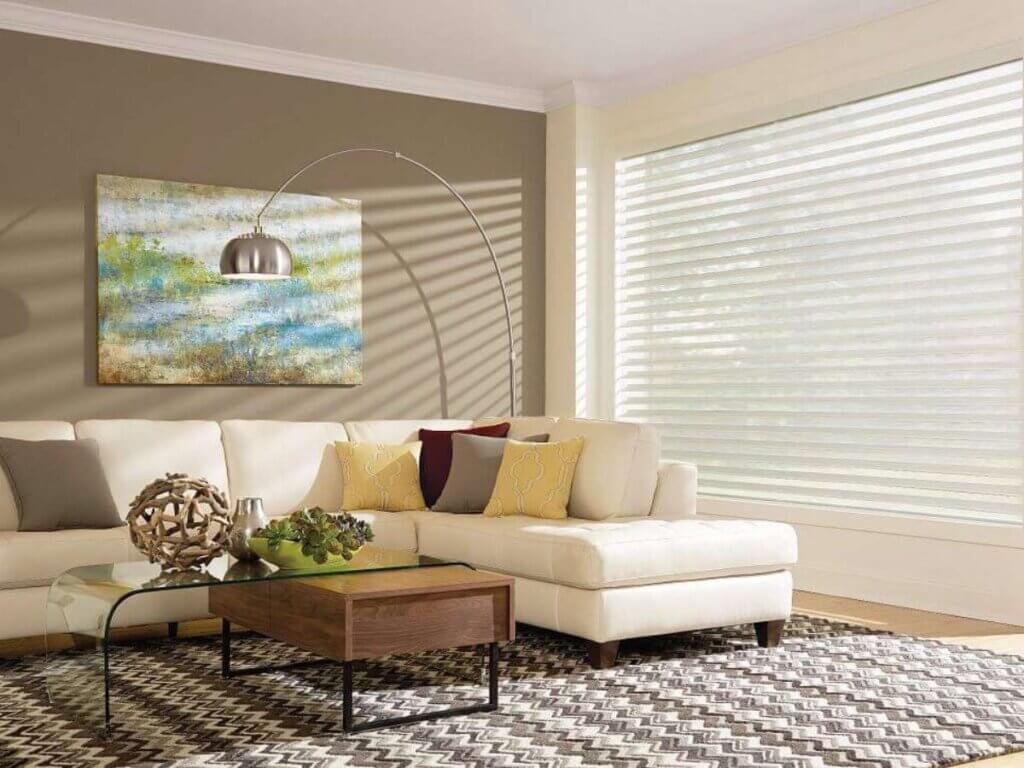 Sheer shades feature horizontal vanes suspended between two layers of sheer fabric, allowing you to adjust light and privacy with a gentle tilt.