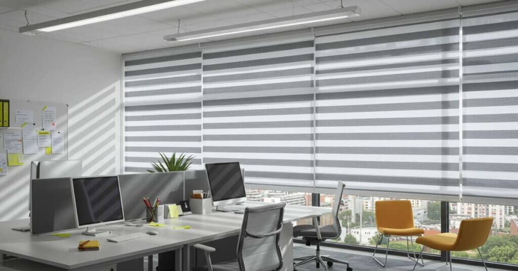 Zebra Shades in Office Room Windows