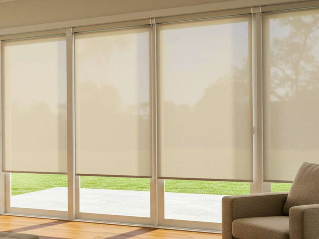 Solar shades are more than functional—they’re stylish. With clean lines and a wide range of colors and openness levels, they complement both modern and traditional interiors. Their slim profile works well with sliding doors, creating a seamless look without bulky hardware. Whether you prefer a soft, neutral shade for a minimalist aesthetic or a bold color to make a statement, solar shades can help you achieve your design goals.