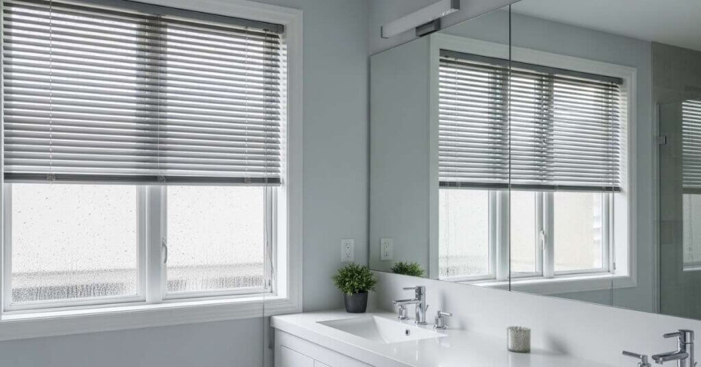 Gray Aluminum Blinds Bathroom Windows