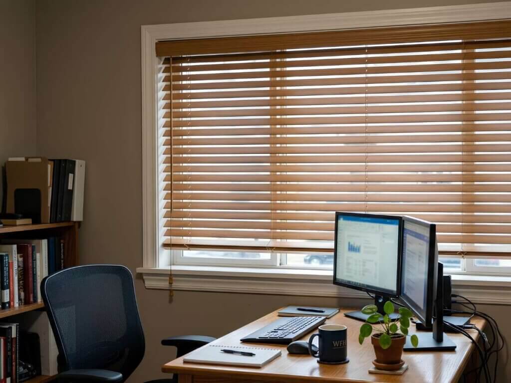 Home Office Light Brown Blinds WFH