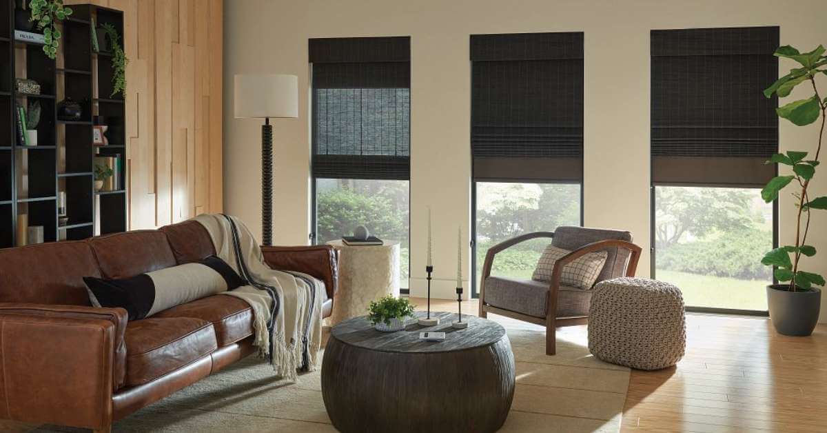 Horizons Roman Shades in Living Room
