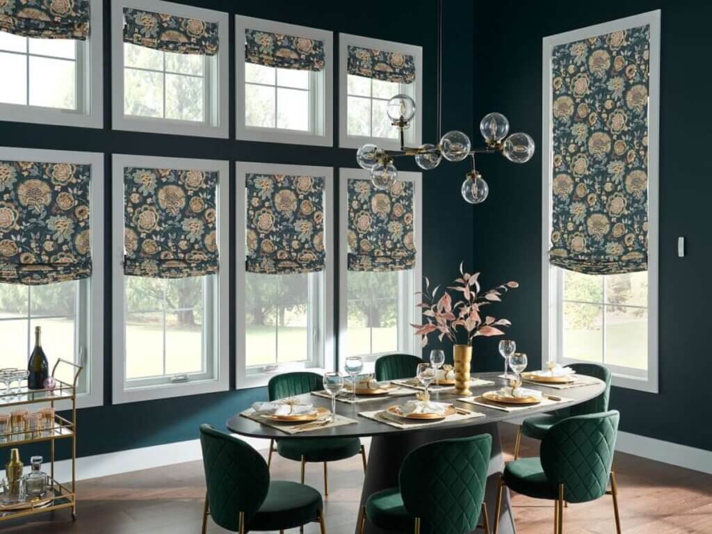 Horizons Soft Relaxed Roman Shades in Dining Area