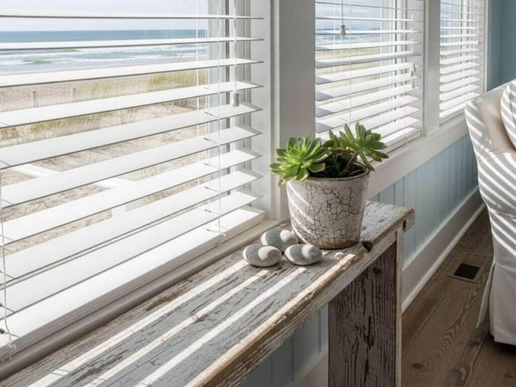 In beach regions like Delaware and Maryland, interiors often lean toward light, airy, and relaxed styles. White wood blinds fit perfectly into this vibe, creating a fresh and peaceful atmosphere that reflects seaside living.
