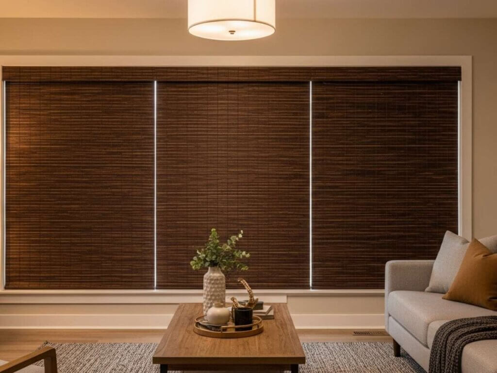 blackout woven shades in a living room