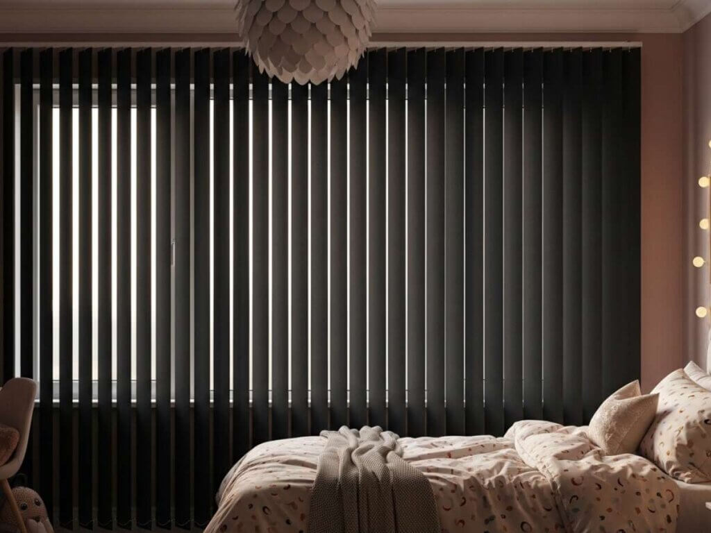 Blackout Vertical Blinds In A Girl's Room