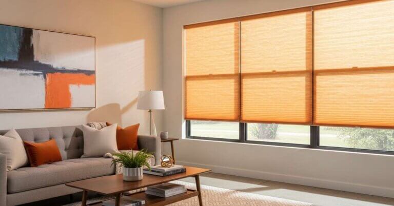 Light Orange Cellular Shades in A Living Room