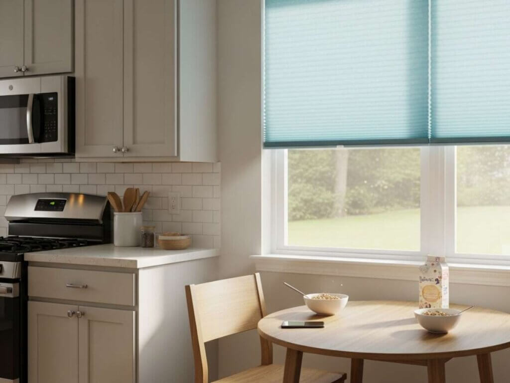 Pastel Cellular Shades in A Kitchen