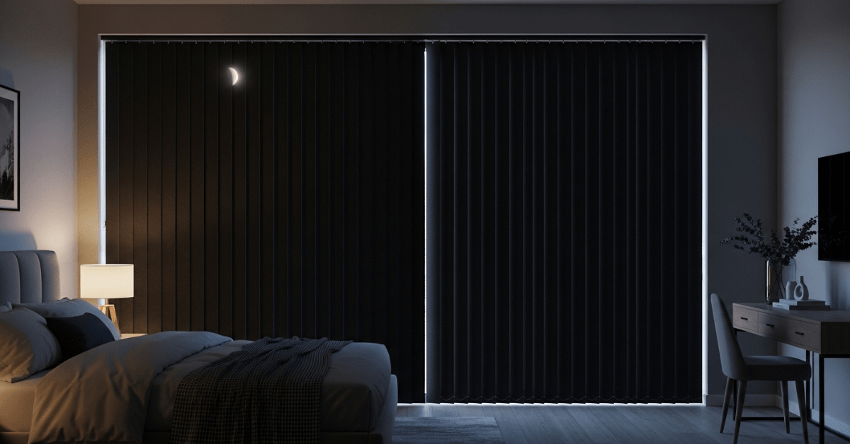 Vertical Blackout Blinds in A Bedroom