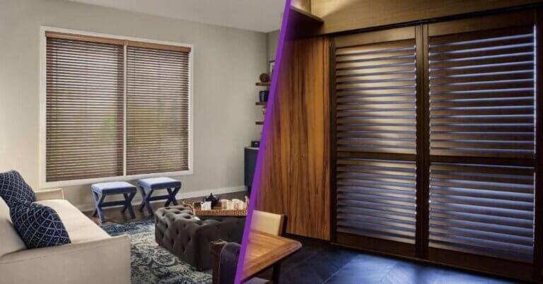 A side-by-side comparison of wood blinds and wood shutters