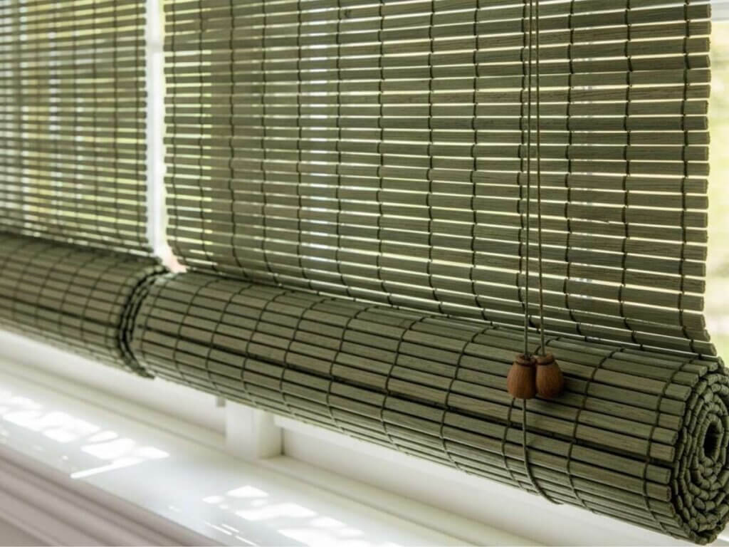Bamboo Shades in Sage Green Color