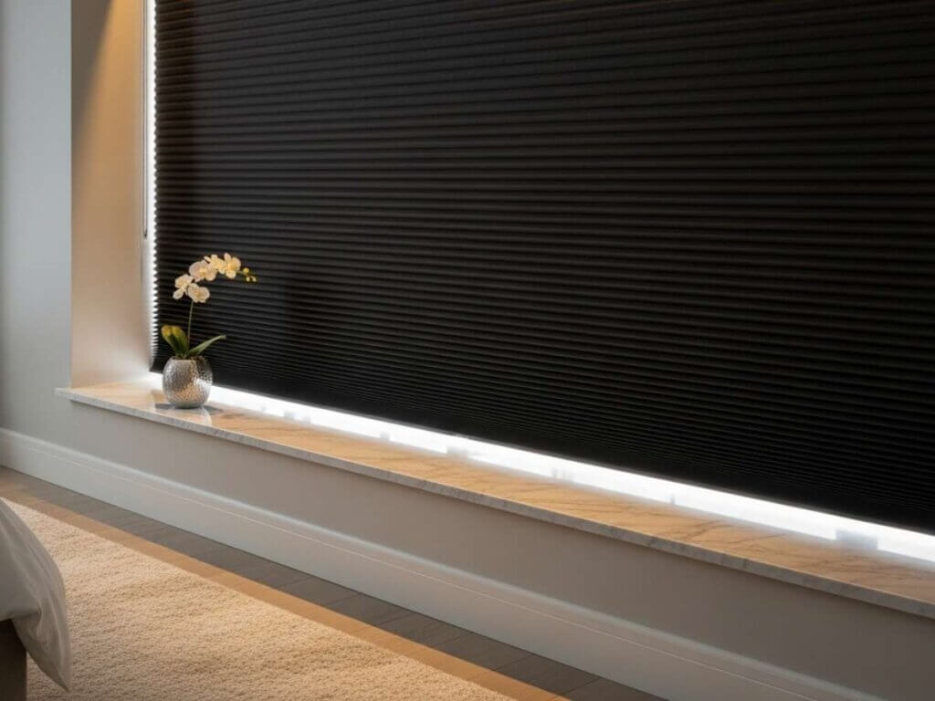 Black Cellular Shades in a modern luxury home