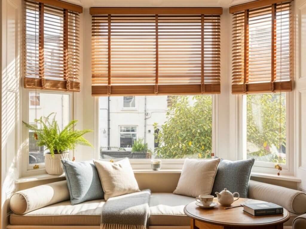 Blinds on a bay window