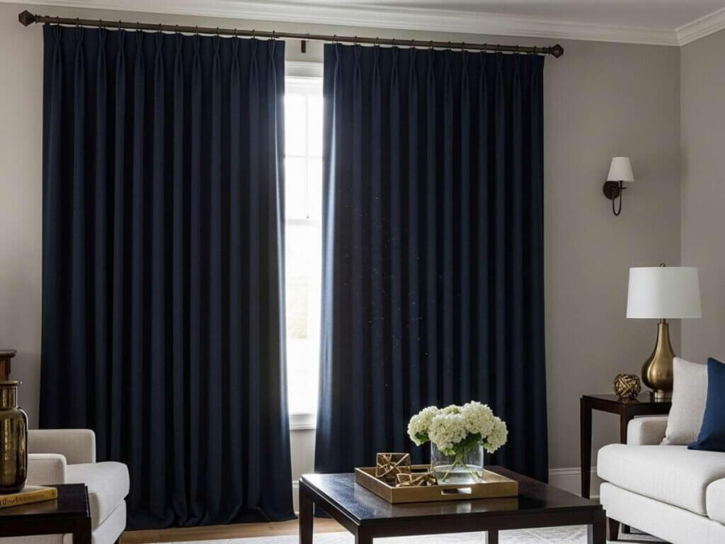 Deep Navy Drapery in a Living Room