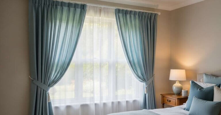 Light Blue Drapes in a Bedroom