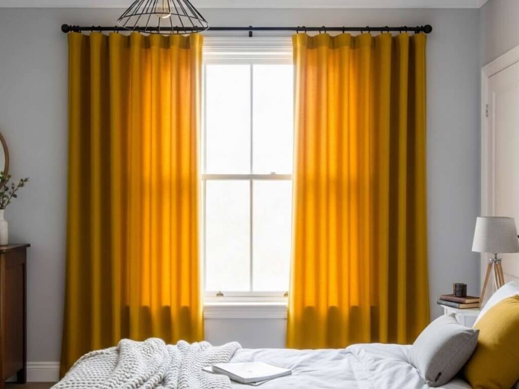 Mustard Yellow Drapes In A Bedroom