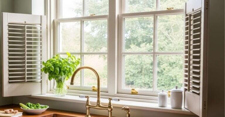 Shutters over kitchen sink in a home
