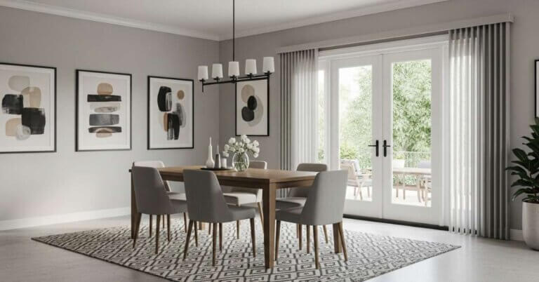 Vertical Blinds on French Doors in a Dining Room
