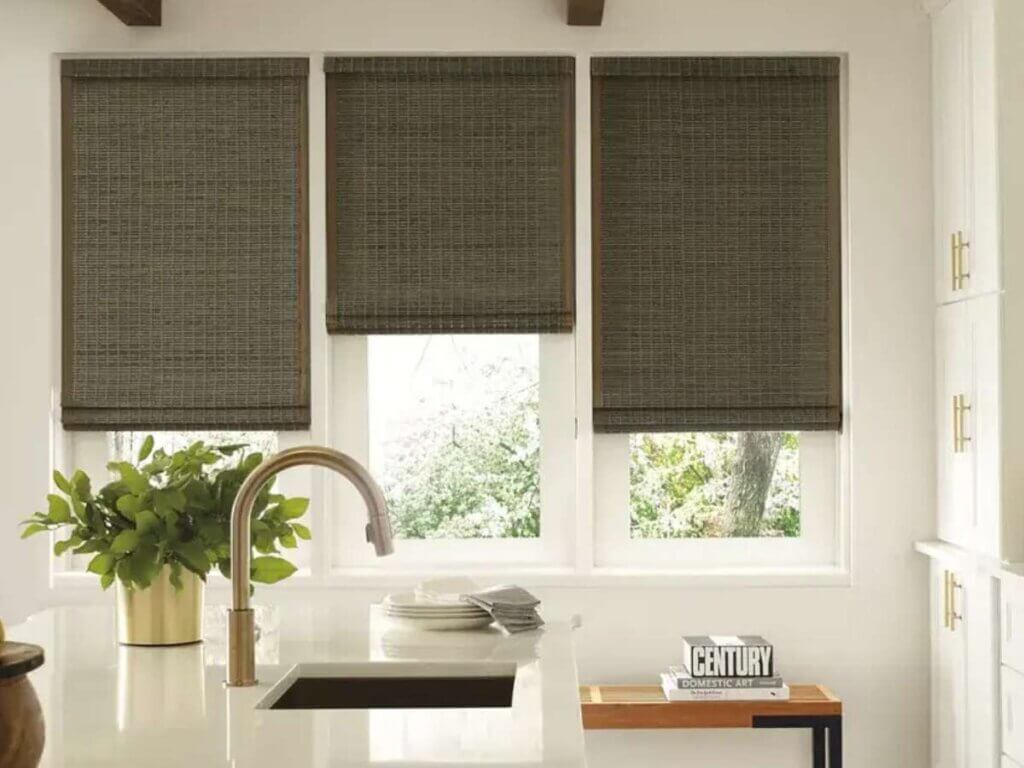 Hunter Douglas Woven Shades in A White Kitchen