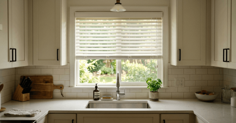 Faux Wood Blinds In A Kitchen