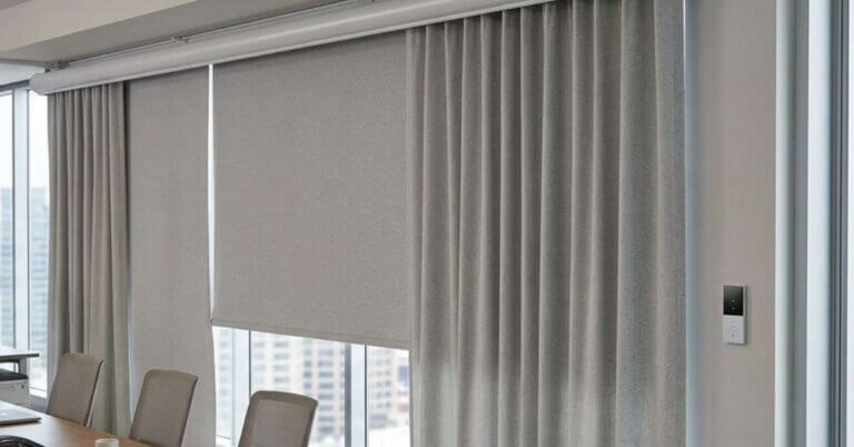 Motorized curtains in an office setting