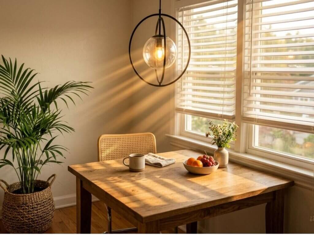Faux Wood Blinds Small Dining Space