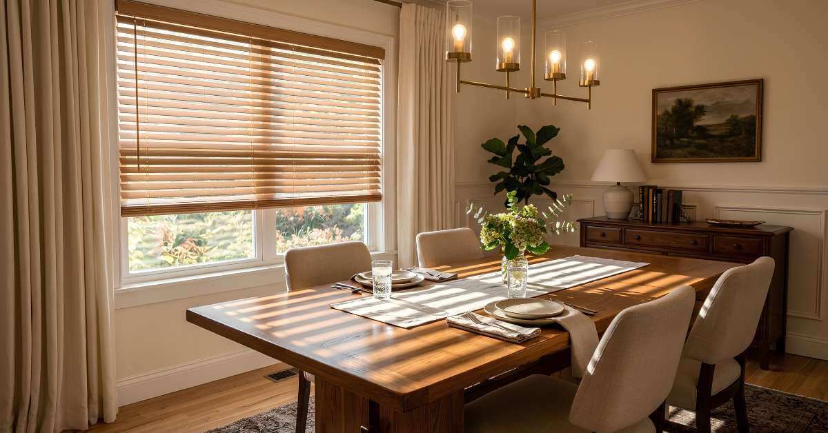 Faux Wood Blinds with Wand Dining Room