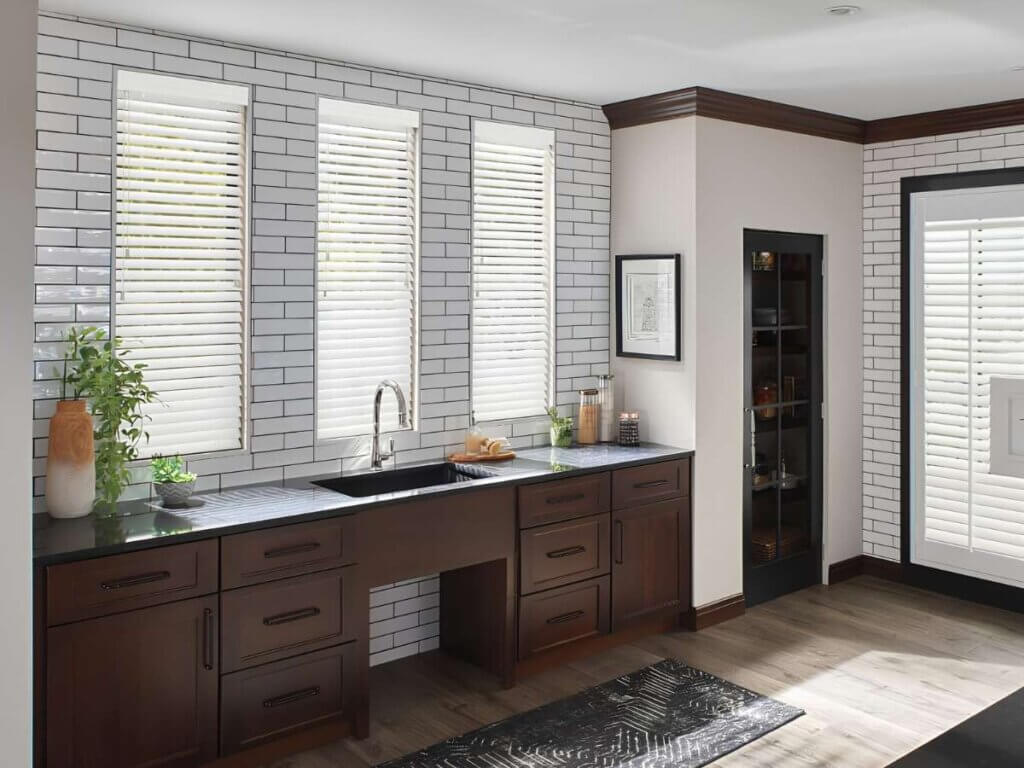 This is a photo of a composite shutters in a kitchen window