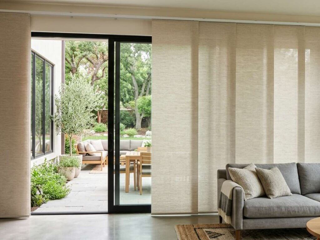 This is a picture of a panel track shades in a sliding door