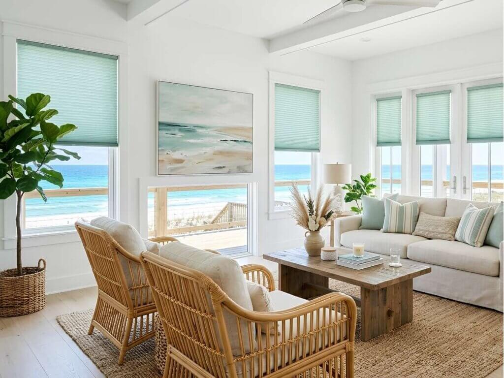 Pleated Shades Coastal Living Room