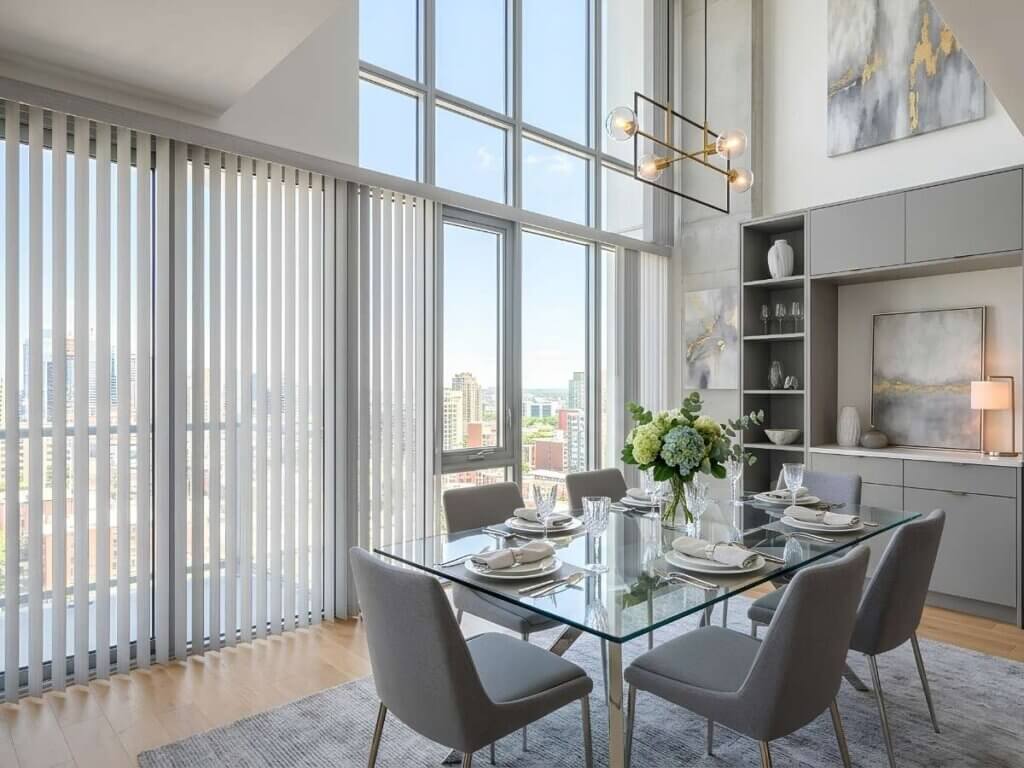 Vertical Grey Faux Wood Blinds