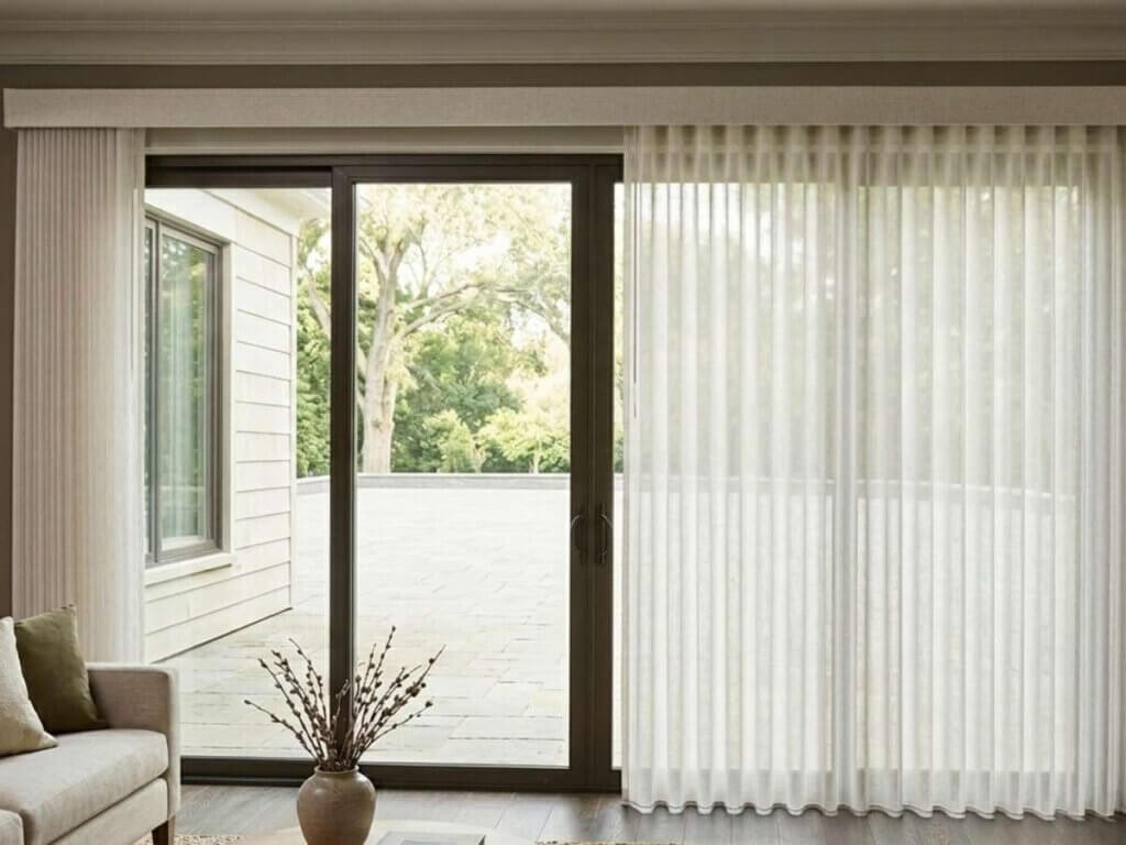 This is a photo of a vertical sheer shades in a sliding door