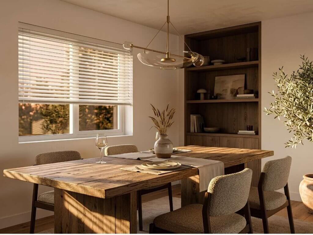 White Faux Wood Blinds Dining Room