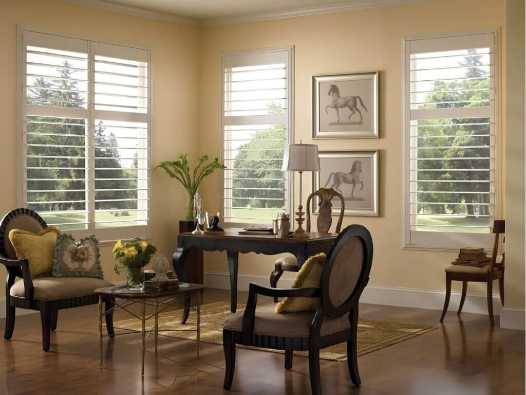 This is a photo of shutters in a living room